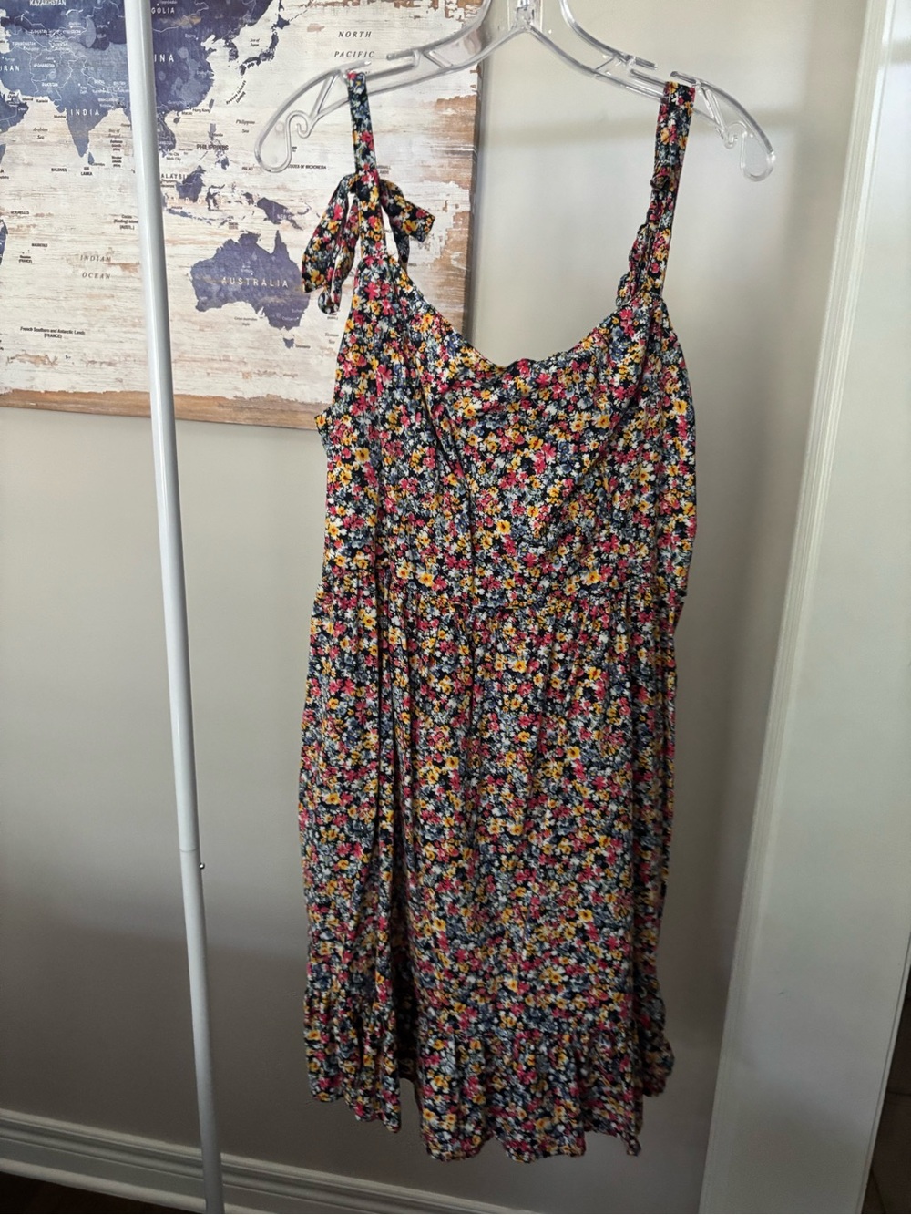 Old Navy Floral Midi Dress in Black with Pink, Yellow and White Flowers